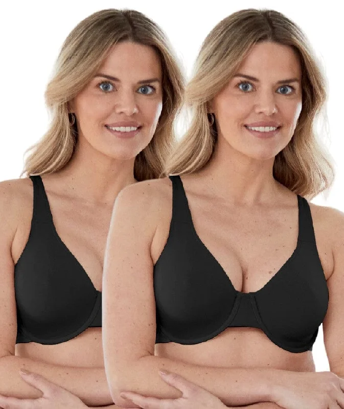 Bestform Unlined Cotton Stretch T-Shirt Bra with Underwire 2 Pack - Black