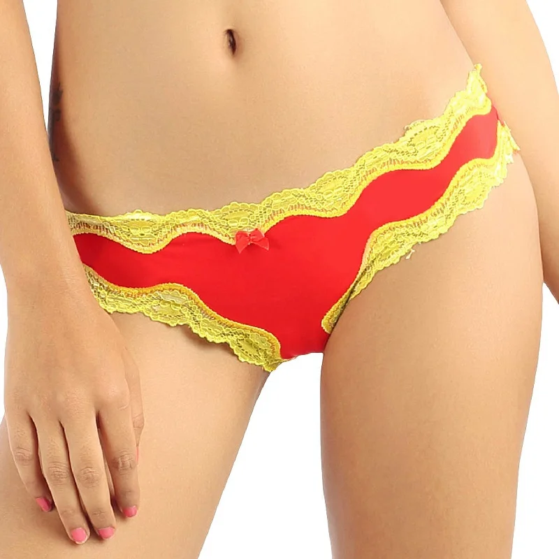 Bikini Lace Thong Panty -  Red With Yellow