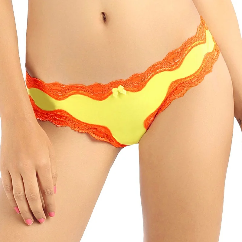 Bikini Lace Thong Panty -  Red with Yellow