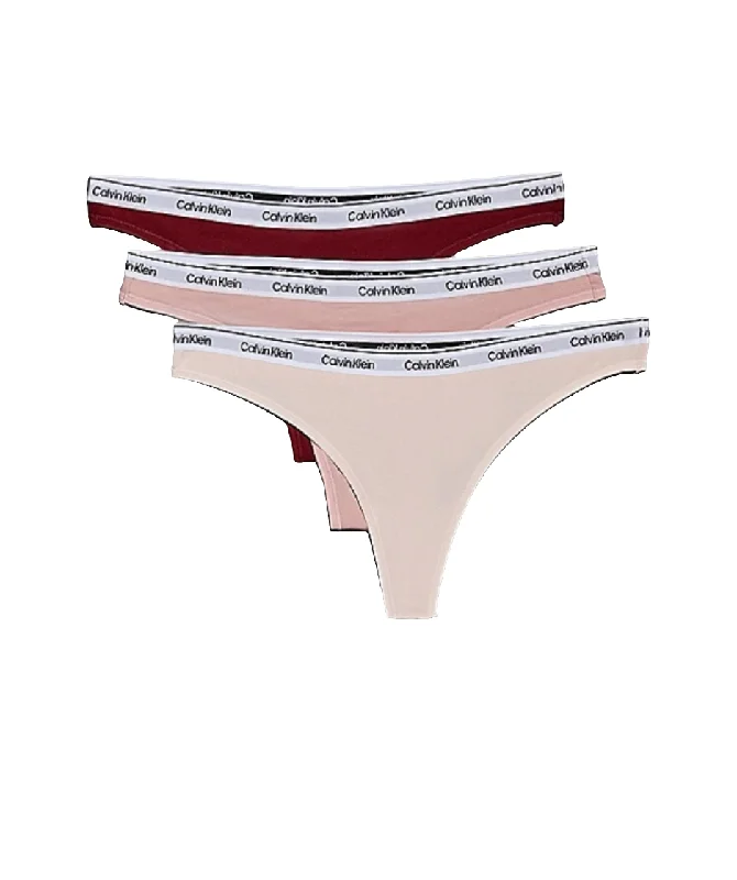 CALVIN KLEIN - 3 PACK MODERN LOGO THONG - SYRAH/SUBDUED/PRAIRIE PEACH