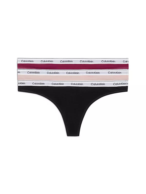 CALVIN KLEIN - 3 PACK MODERN LOGO THONG - PURPLE/SUBDUED/BLACK