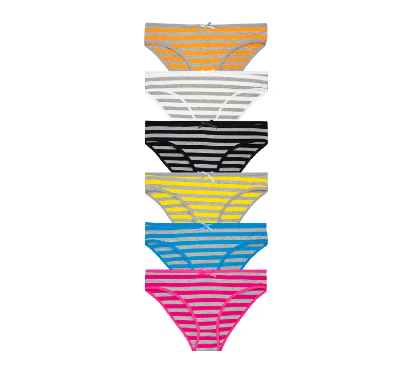 Nabtos Women's Cotton Underwear Orange Bikini Stripes Panties (Pack of 6)