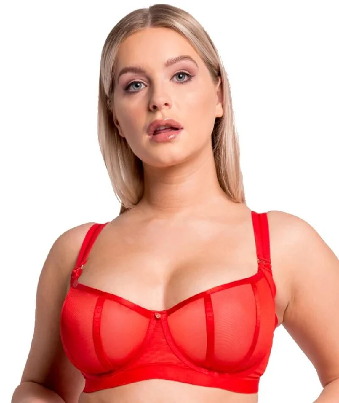 Scantilly Sheer Chic Balcony Bra - Flame Red