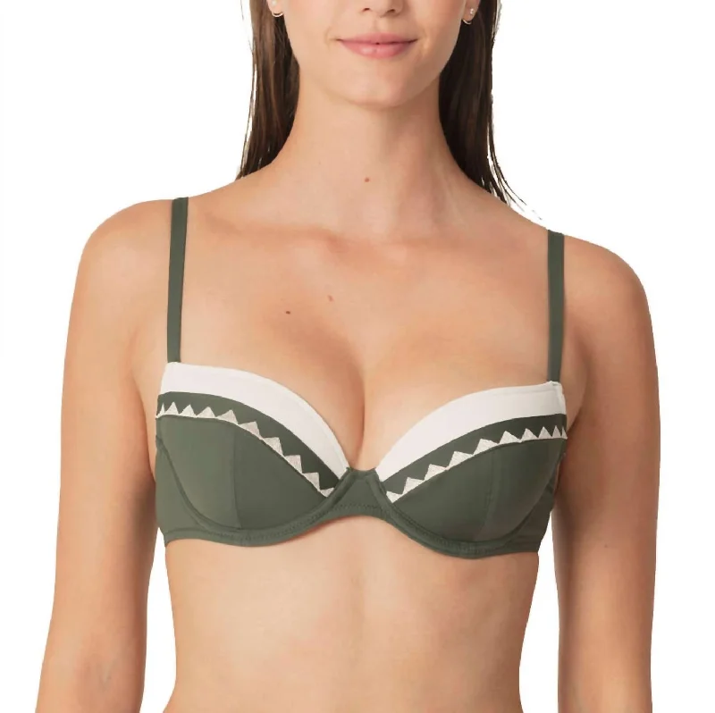 Gina Bikini Deep Plunge Padded Bra In Dark Olive