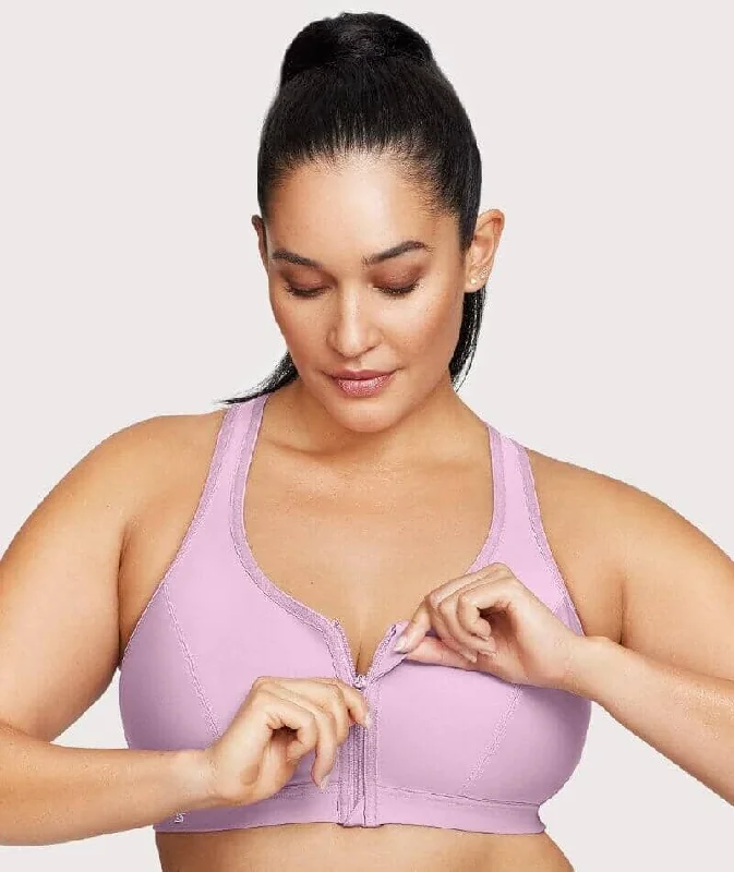 Glamorise Zip Up Front-Closure Wire-Free Sports Bra - Lavender