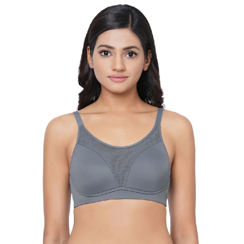 Motion Wear Sports Padded Non-wired Racer Back High Intensity Full coverage Sports Bra - Grey