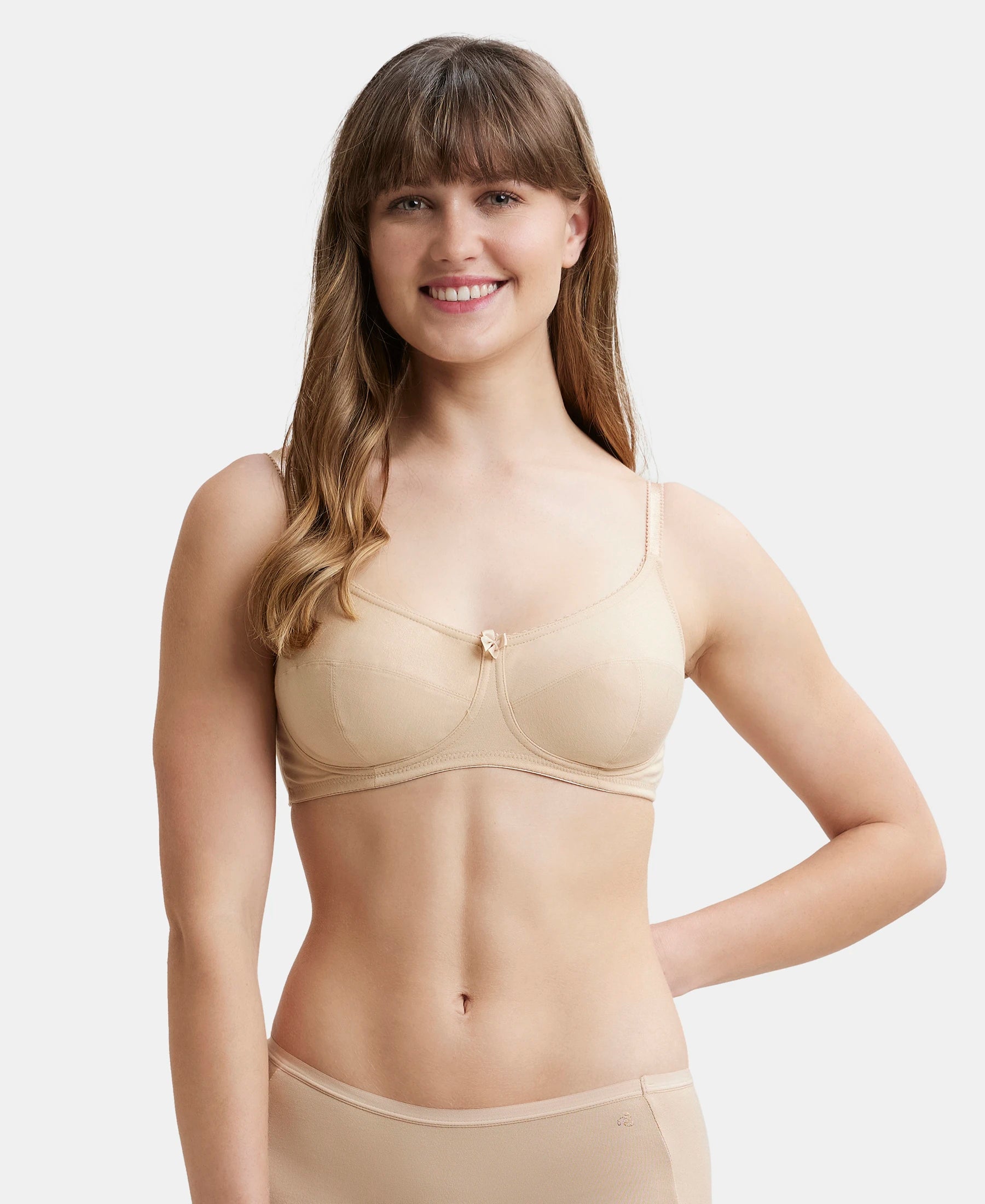 Wirefree Non Padded Super Combed Cotton Elastane Stretch Full Coverage Everyday Bra with Soft Adjustable Straps - Skin