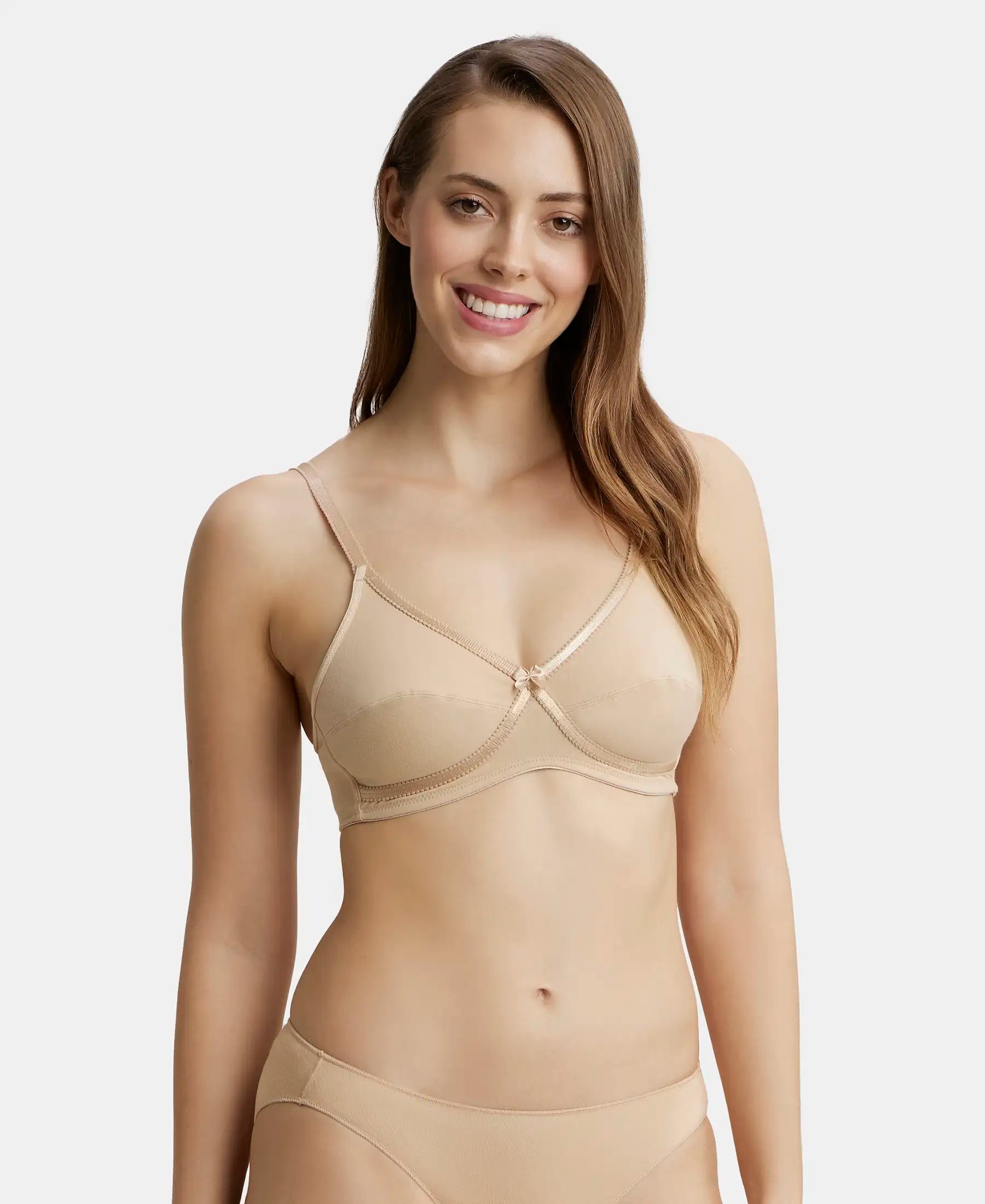 Wirefree Non Padded Super Combed Cotton Elastane Stretch Medium Coverage Cross Over Everyday Bra - Skin